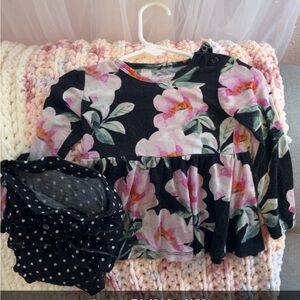 Posh Peanut Black and Pink Floral Kids Matching Set